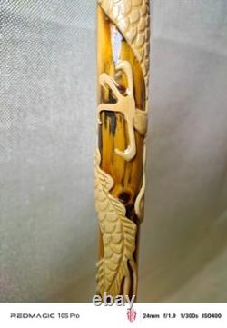 Chinese dragon walking stick, carved dragon nice wood circa 1910