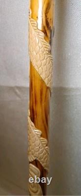 Chinese dragon walking stick, carved dragon nice wood circa 1910