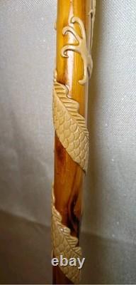 Chinese dragon walking stick, carved dragon nice wood circa 1910