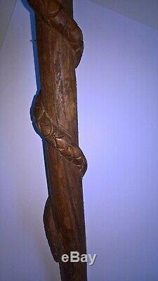 Chinese walking stick carved dragon and snake light but strong