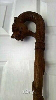 Chinese walking stick carved dragon and snake light but strong