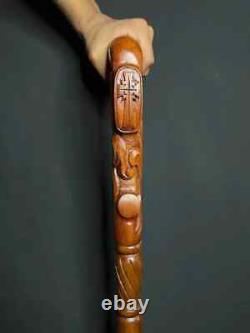 Christian Cross Wooden Hand carved Cane Wood carved crafted crook handle Pilgrim