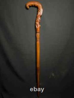 Christian Cross Wooden Hand carved Cane Wood carved crafted crook handle Pilgrim