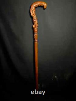 Christian Cross Wooden Hand carved Cane Wood carved crafted crook handle Pilgrim