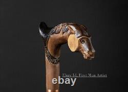 Christmas Gift Horse Head Handle Walking Stick Wooden Hand Carved Walking Cane