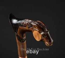 Christmas Gift Horse Head Handle Walking Stick Wooden Hand Carved Walking Cane