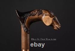 Christmas Gift Horse Head Handle Walking Stick Wooden Hand Carved Walking Cane