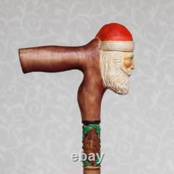 Christmas cane with Santa Hand carved handle and shaft Custom walking cane Hand