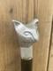 Chrome Cat Head Walking Stick Cane Vintage Carved Design Wood Handle Rare Unique