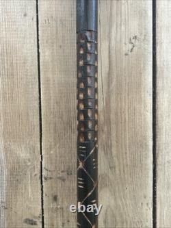 Chrome Cat Head Walking Stick Cane Vintage Carved Design Wood Handle Rare Unique