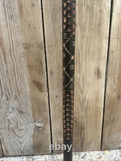 Chrome Cat Head Walking Stick Cane Vintage Carved Design Wood Handle Rare Unique