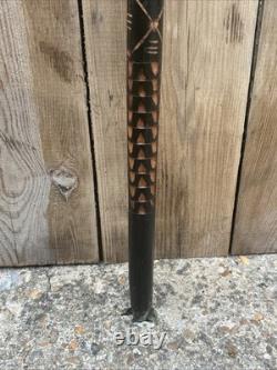 Chrome Cat Head Walking Stick Cane Vintage Carved Design Wood Handle Rare Unique