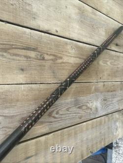 Chrome Cat Head Walking Stick Cane Vintage Carved Design Wood Handle Rare Unique