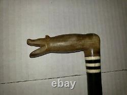 Circa 1920s Cane Walking Stick Dramatic Bone Carved Animal and tip