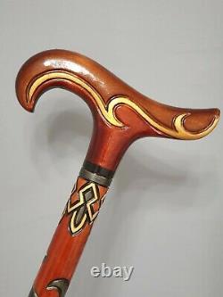 Classic t-shaped handle wood walking stick (cane), handmade, hand carved