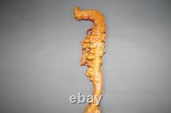 Classy Wood Walking Stick Cane Blumenmuster Carved Grasshopper