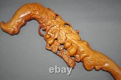 Classy Wood Walking Stick Cane Blumenmuster Carved Grasshopper