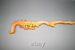 Classy Wood Walking Stick Cane Blumenmuster Carved Grasshopper