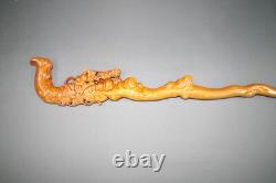 Classy Wood Walking Stick Cane Blumenmuster Carved Grasshopper
