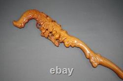 Classy Wood Walking Stick Cane Blumenmuster Carved Grasshopper