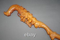 Classy Wood Walking Stick Cane Blumenmuster Carved Grasshopper