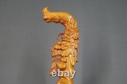 Classy Wood Walking Stick Cane Blumenmuster Carved Grasshopper