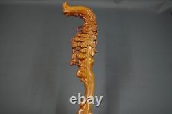 Classy Wood Walking Stick Cane Blumenmuster Carved Grasshopper