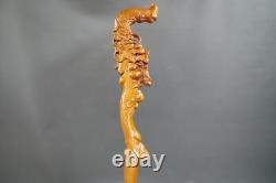 Classy Wood Walking Stick Cane Blumenmuster Carved Grasshopper