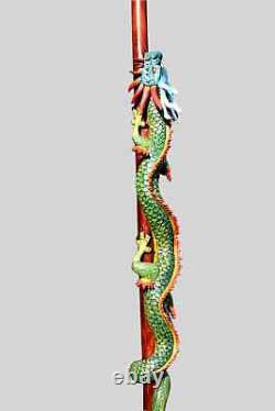 Climbing chinese dragon walking staff sculpture, wood carved cane and walking