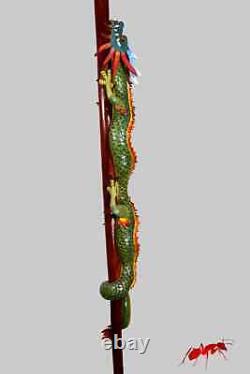Climbing chinese dragon walking staff sculpture, wood carved cane and walking