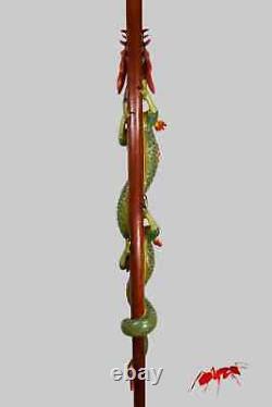 Climbing chinese dragon walking staff sculpture, wood carved cane and walking