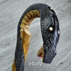 Cobra Brown Hand Carved Wooden Walking Stick Handmade Cane