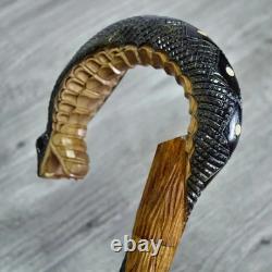 Cobra Brown Hand Carved Wooden Walking Stick Handmade Cane