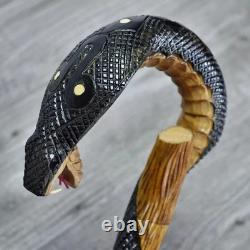 Cobra Brown Hand Carved Wooden Walking Stick Handmade Cane