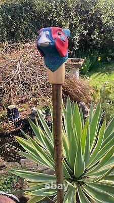 Cock Pheasant Head Hand Carved in Lime wood Country Walking stick on Hazel Shank