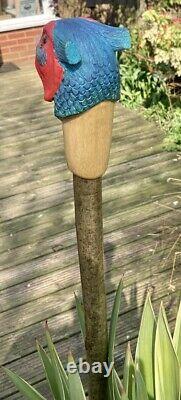 Cock Pheasant Head Hand Carved in Lime wood Country Walking stick on Hazel Shank