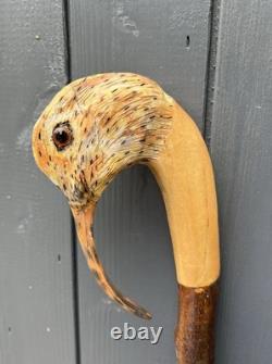 Collectors Hand Carved Curlew Head Walking Stick On Blackthorn Shank