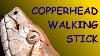 Copperhead Snake Hand Carved Walking Stick For Hiking Lifelike Sculpture On Wood