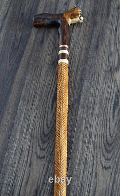 Cougar Cane Walking Stick Wood Wooden Cane Hand carved Carving Handmade