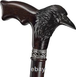 Custom Walking Cane for Men Carved Raven Design Wooden Stylish Men's Canes