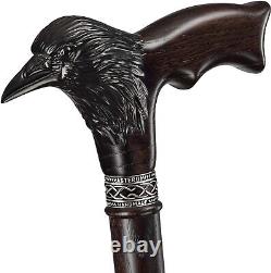 Custom Walking Cane for Men Carved Raven Design Wooden Stylish Men's Canes