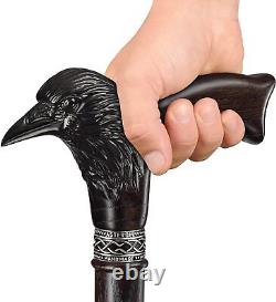 Custom Walking Cane for Men Carved Raven Design Wooden Stylish Men's Canes