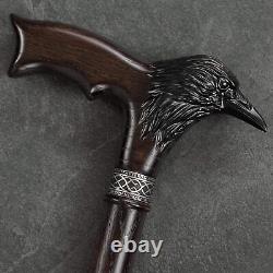 Custom Walking Cane for Men Carved Raven Design Wooden Stylish Men's Canes