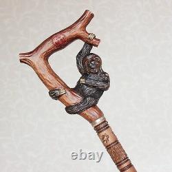 Custom Walking cane with Sloth Hand carved handle and shaft Hiking stick Wooden