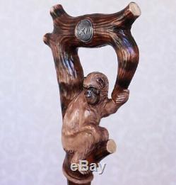 Custom walking cane Monkey wooden cane Hand carved handle and shaft Hiking stick