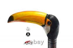 Custom wood walking cane toucan head handle, hand carved cane for bird lovers