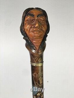 Dartmouth 1924 Mascot Carved Wood Indian Head Walking Stick Griffin Graduation