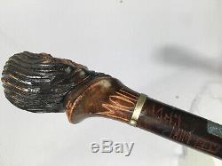 Dartmouth 1924 Mascot Carved Wood Indian Head Walking Stick Griffin Graduation