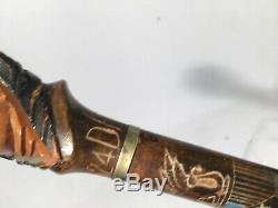 Dartmouth 1924 Mascot Carved Wood Indian Head Walking Stick Griffin Graduation