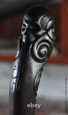 Dead Skull Handle Handmade Carved Handle Solid Walking Cane Black